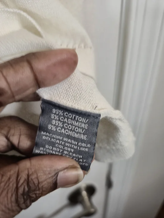 Caroline Grace Ivory Cotton Cashmere V-Neck Pointelle Trim Sweater M - Picture 6 of 6